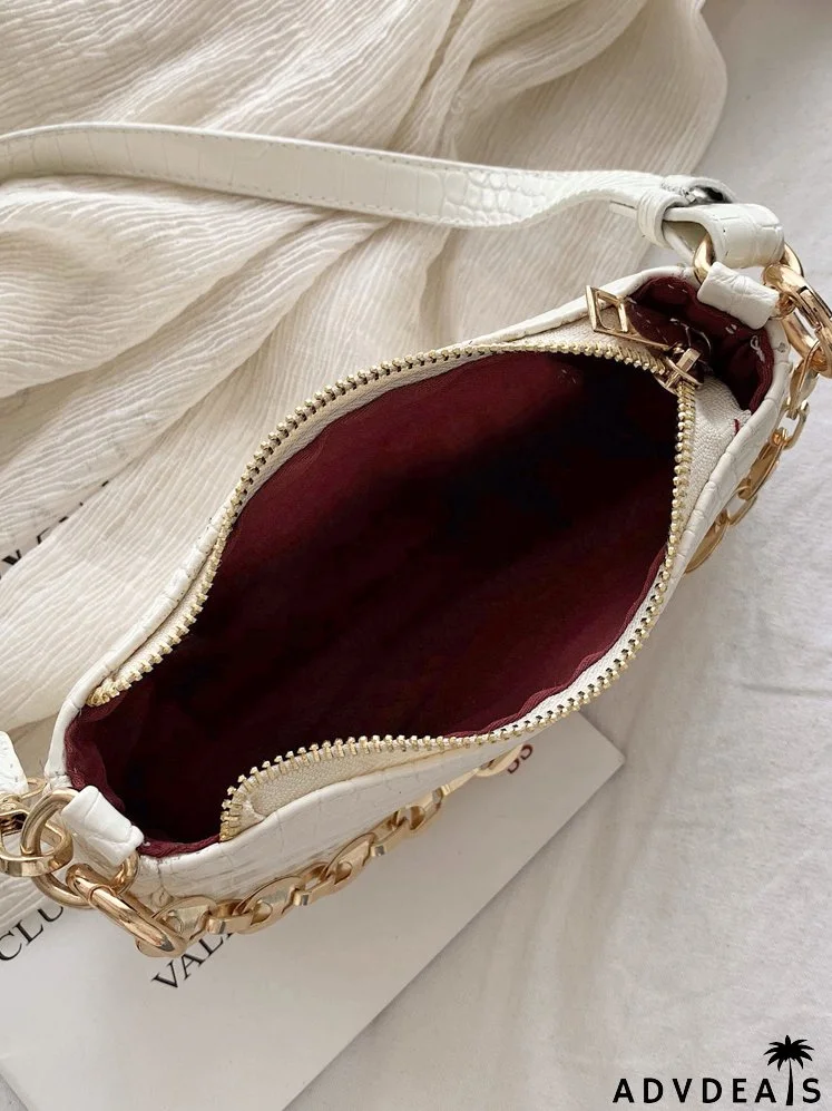 Croc Embossed Chain Baguette Bag