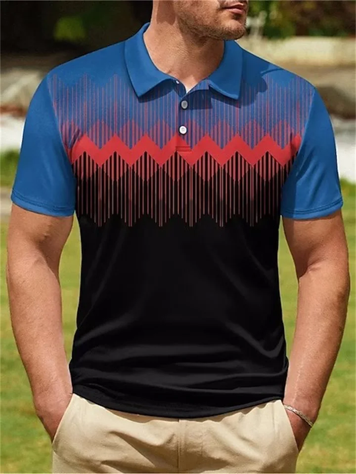 Men's Polo Shirt Golf Shirt Gradient Graphic Prints Geometry Turndown Black and Red Sea Blue Black White Yellow Outdoor Street Short Sleeves Button-Down Print Clothing Apparel Fashion Designer Casual-Cosfine
