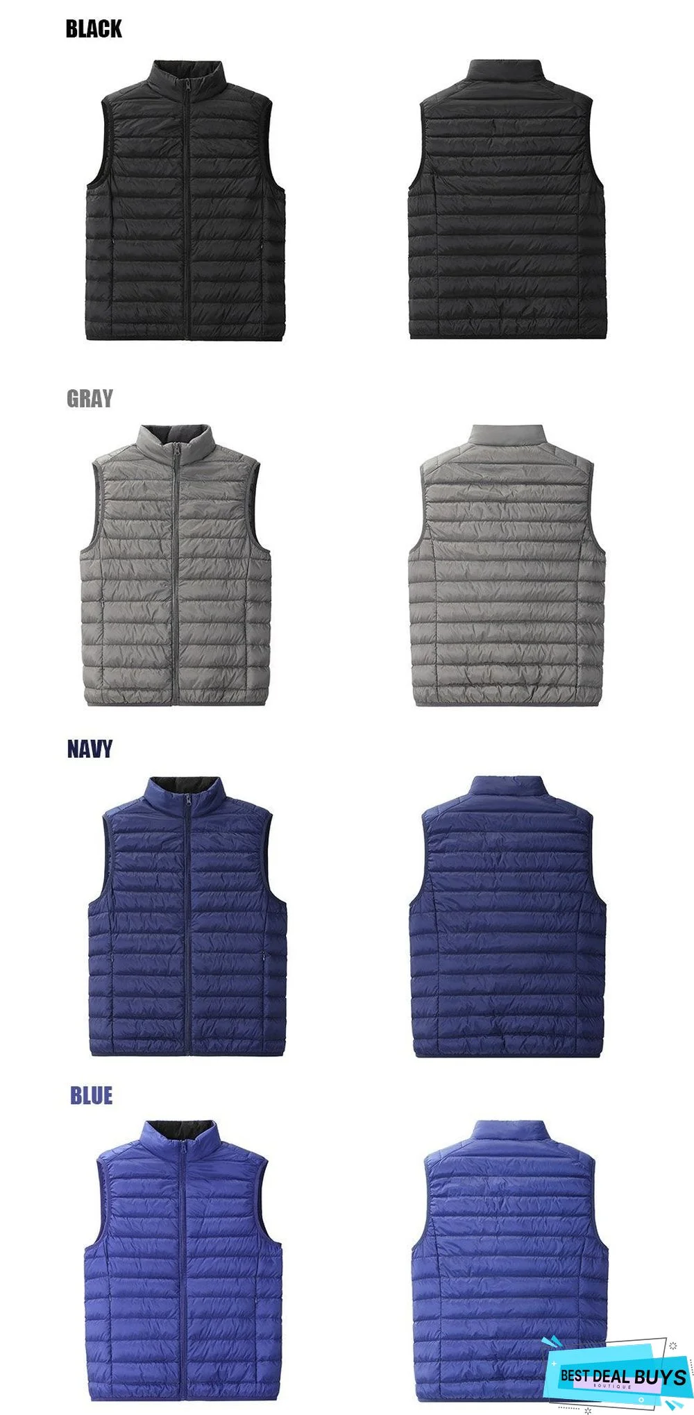 Men's Sleeveless Ultralight 90% White Duck Down Warm Vest Men's Casual Vest Warm Jacket Outwear Waistcoat