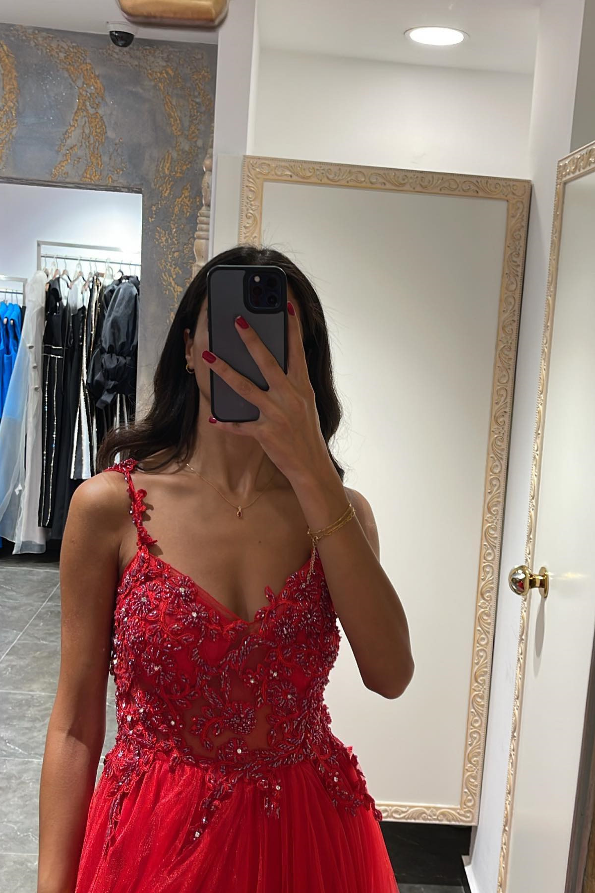 Daisda Mermaid Appliques Prom Dress With Beadings Spaghetti-Straps Elegant