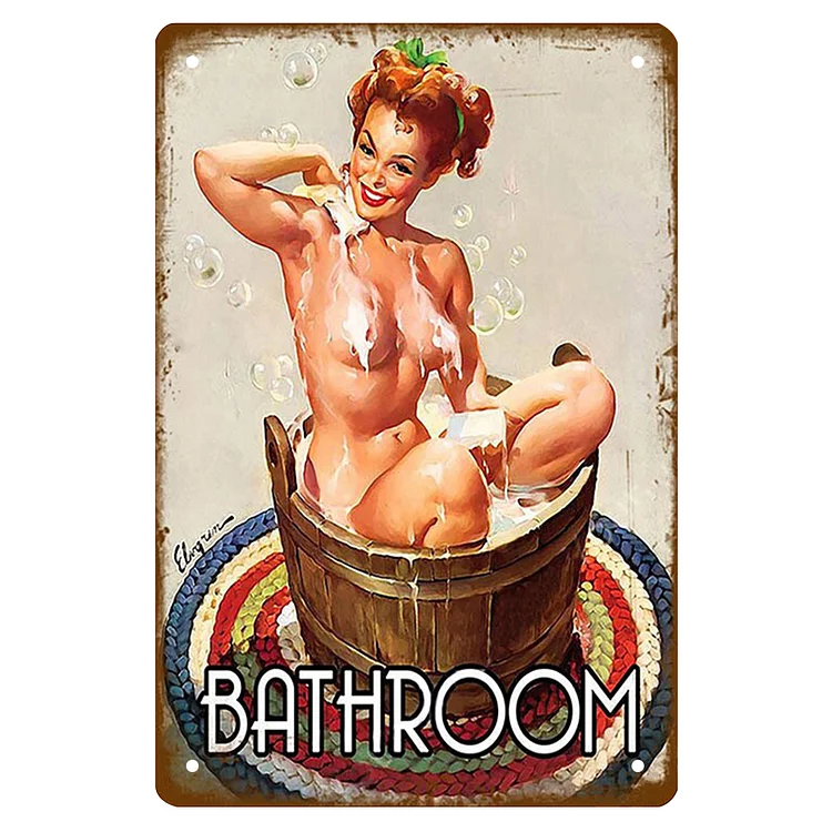 Bathroom Pin Up Lady - Vintage Tin Sign - 7.9x11.8 & 11.8x15.7inch