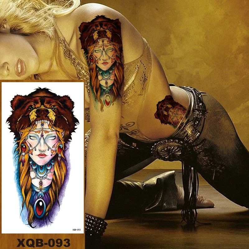 Temporary Tattoos Stickers Beauty & Snake Bear Owl Fox Mermaid Egypt Queen Sexy Men Women Girl Flower Arm Body Chest Fake Tatoo