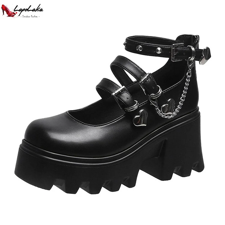 Dubeyi 2022 Fashion College Style Super Thick Heel Mary Janes Pumps Round Toe Buckle Chain Design Sweet Women Shoes