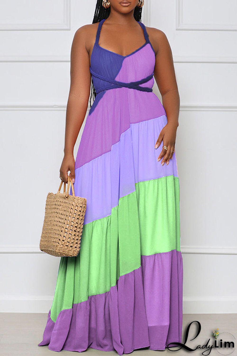 Orange Sexy Print Patchwork Backless Straight Dresses