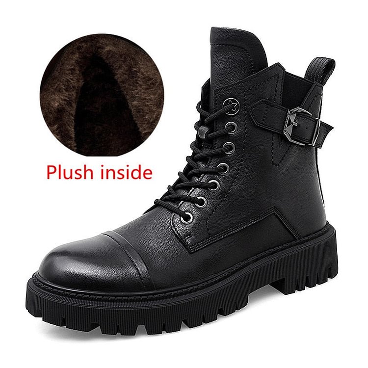 Punk Ankle Boots Mens Warm Comfortable Wear-resistant Sole Shoes Man Winter Motorcycle Boots Back Zip Male Walking Boots New