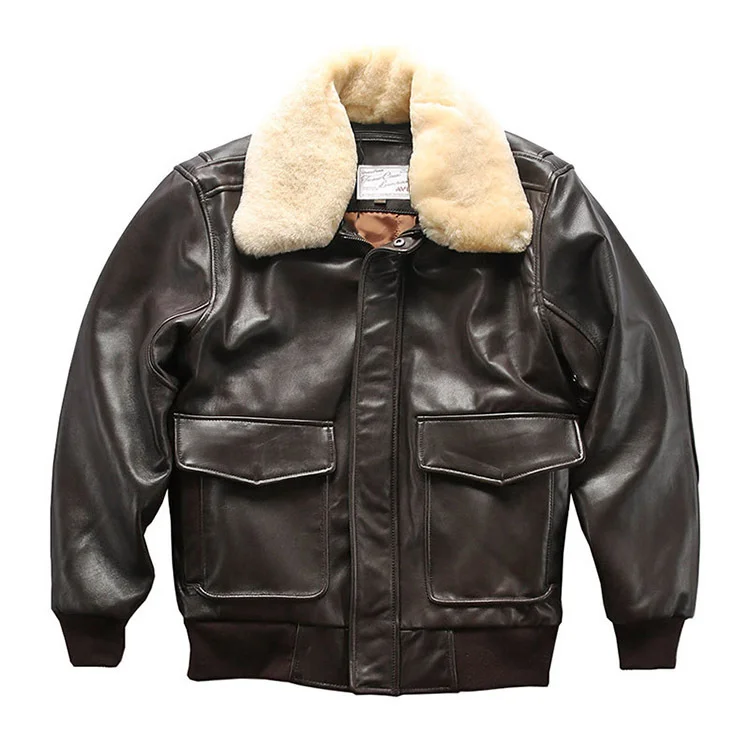 Men's G-1 Sheepskin Jacket Wool Collar Aviation Flight Suit Leather Jacket