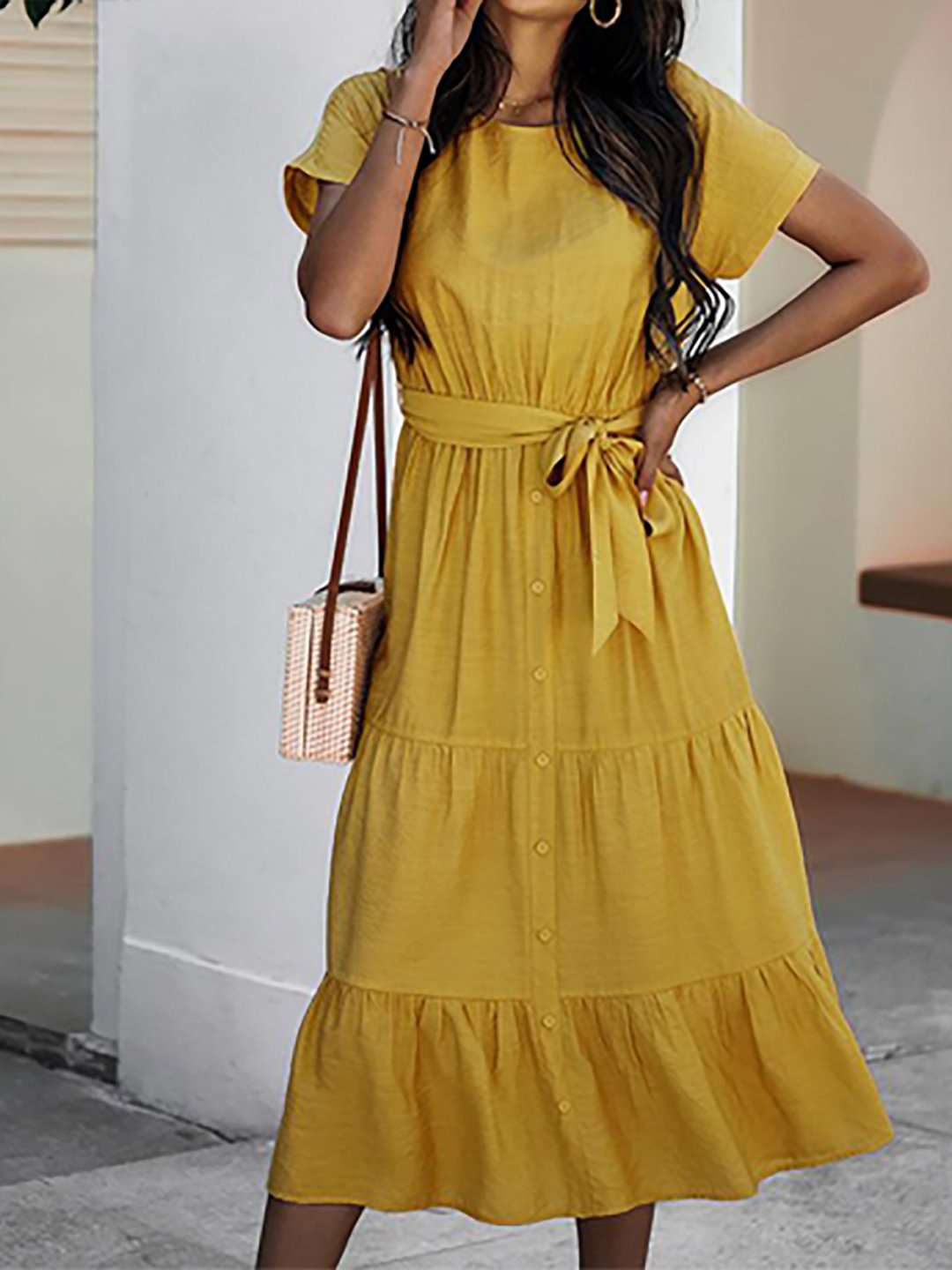 Summer Women Simple solid color Midi Dresses