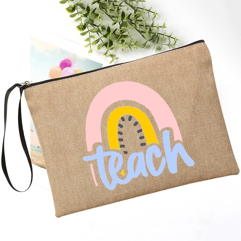 Teacher Survival Kit Makeup Bag Pencil Case Women Canvas Cosmetic Bag Zip Pouch Back To School Teachers' Day Best Gift