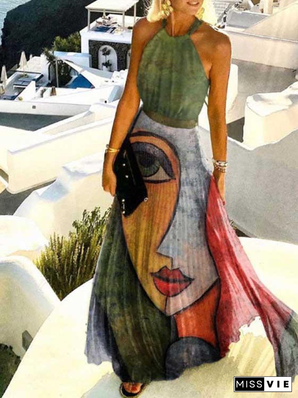 Halter Abstract Printed Beach Dress