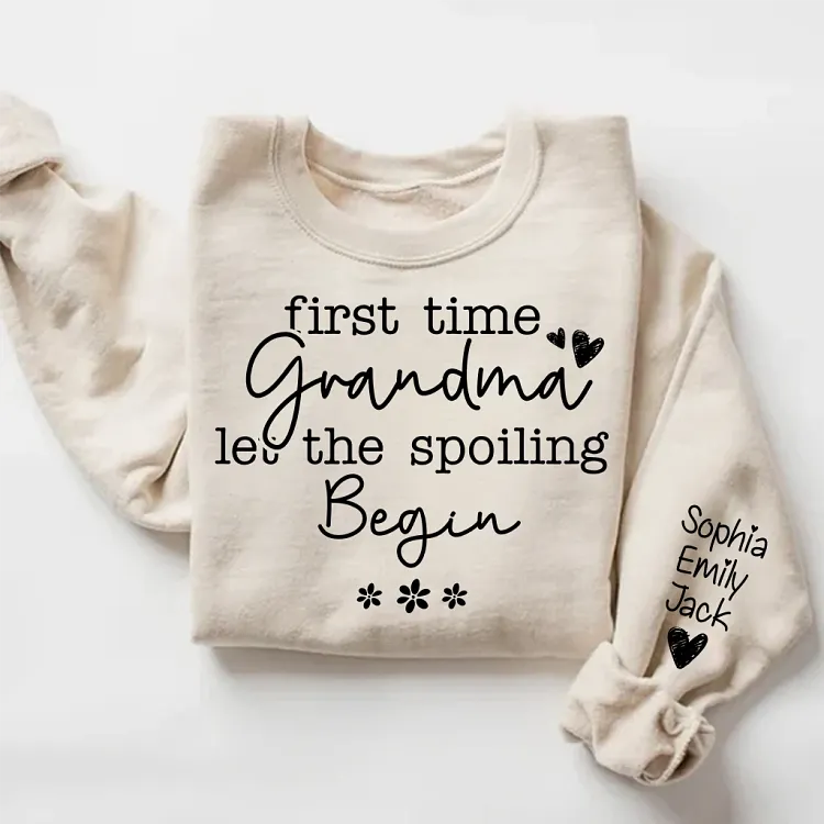 Personalized First Time Grandma, Let the Spoiling Begin Sweatshirt Sweatshirt, Custom Grandkids Names, Holiday Gift For Grandma