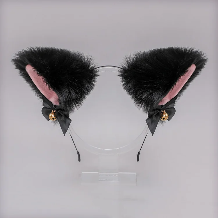 Halloween Cute Lolita Plush Cat Ears Bell Bow Headdress 2024 - Xpluswear