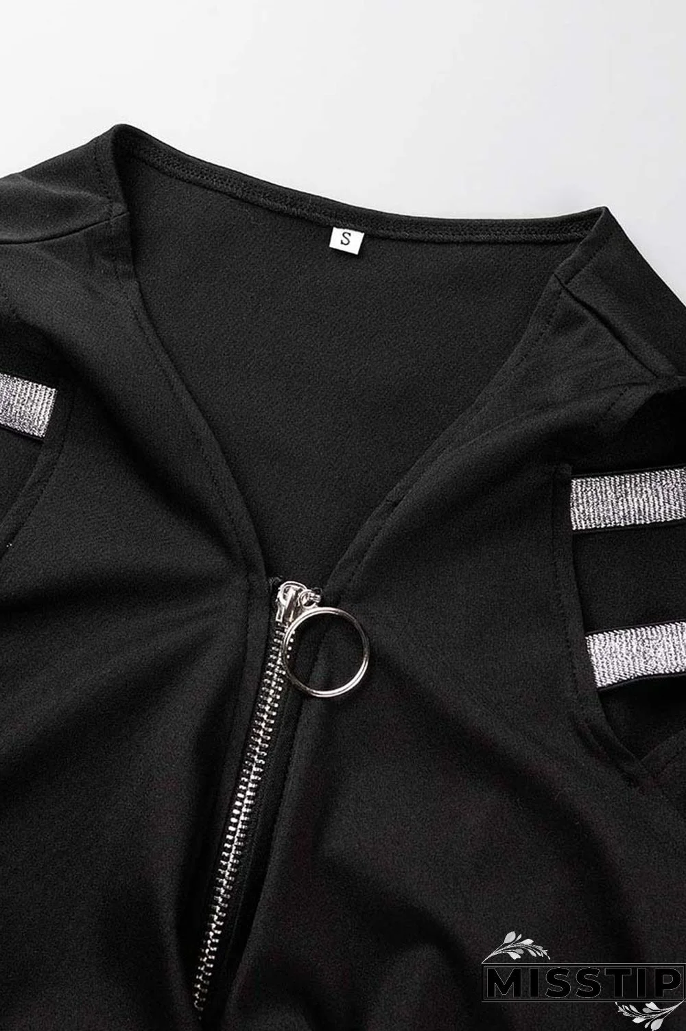 Black Casual Solid Hollowed Out Patchwork V Neck Short Sleeve Dress