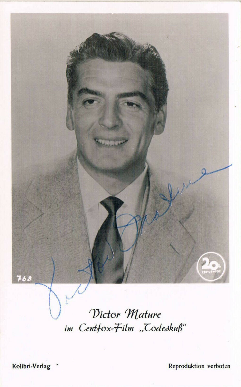 Viktor Mature 1915-99 autograph signed postcard Photo Poster painting 3.5x5.5