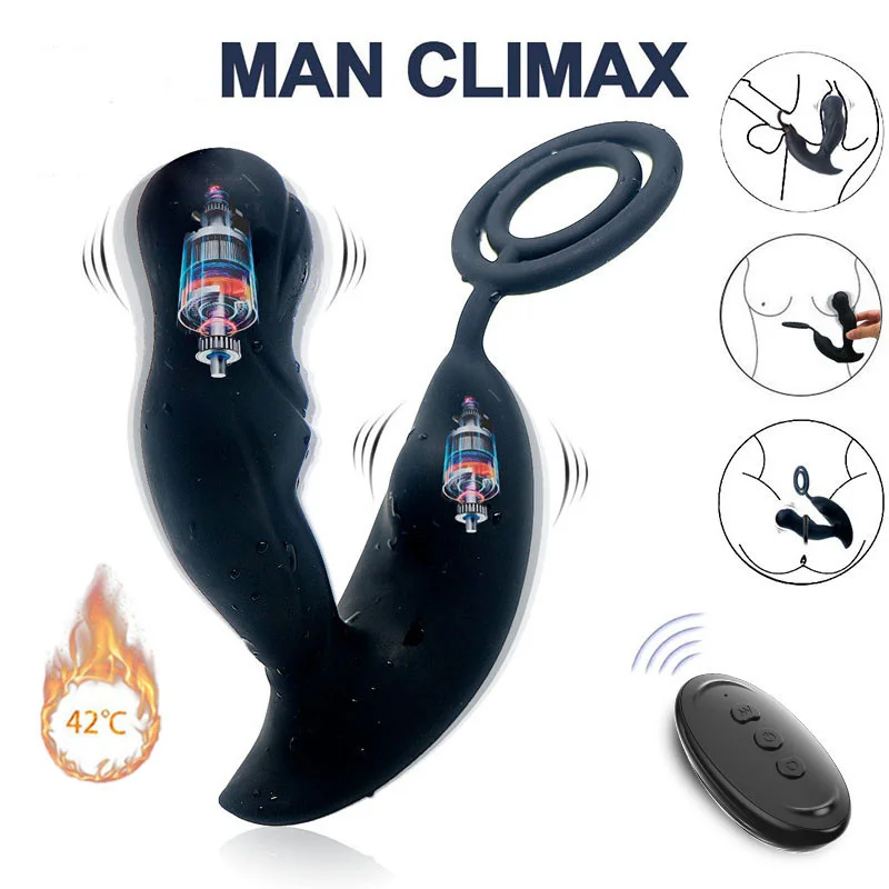 Wireless Remote Control Heating Vibration Prostate Massager With Penis Ring - Rose Toy