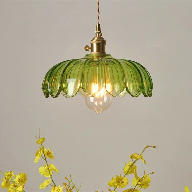 Scalloped Glass Flower Pendant Light For Dining Room