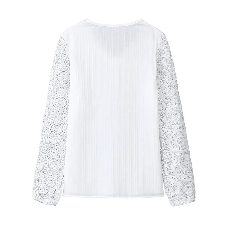 Womens Lace Shirt blouse plain black white pink long casual elegant fashion basic neck
