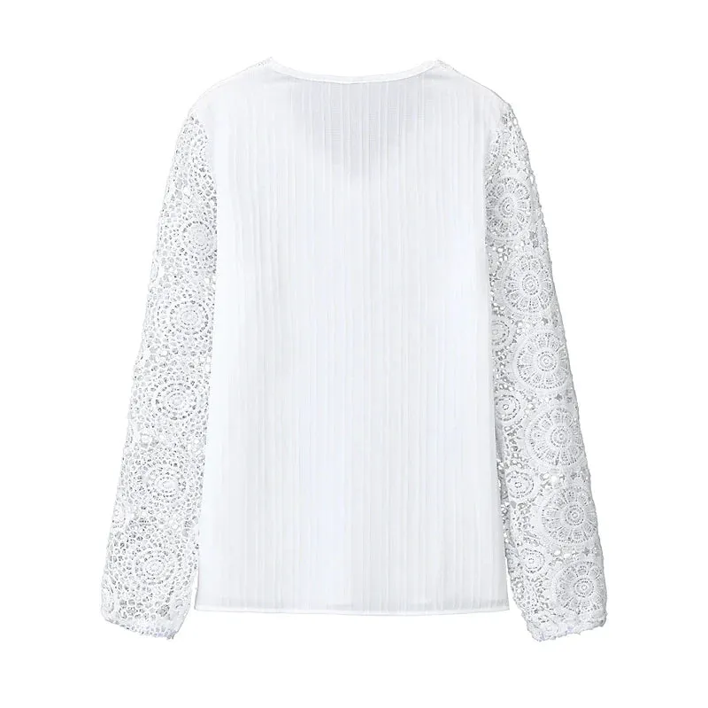 Womens Lace Shirt blouse plain black white pink long casual elegant fashion basic neck