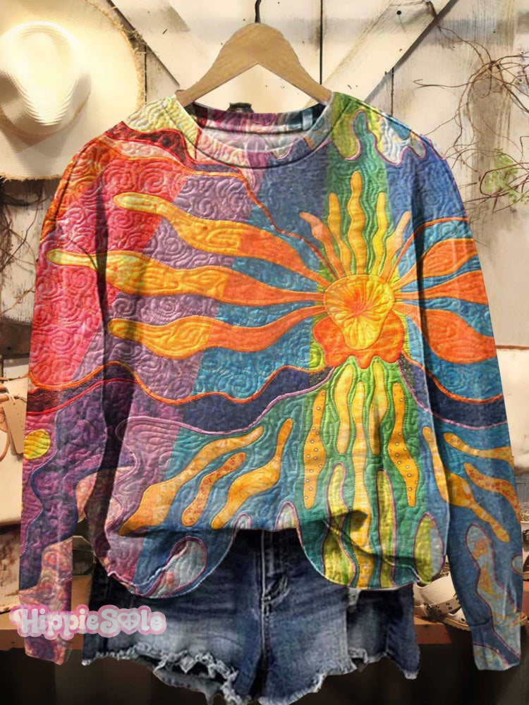 Colorful Collage Abstract Flower Art Print Casual Sweatshirt Multicolor / S