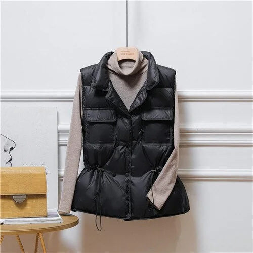 FTLZZ Ultra Light Down Vest Jacket Women Loose Short Vest Windproof Lightweight Warm Waistcoat White Duck Down Coat Sleeveless