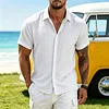 Men's Short Sleeve Linen Blend Button Down Shirt Lightweight Breathable Casual Summer Dress Shirt Striped Pattern by Inlyline