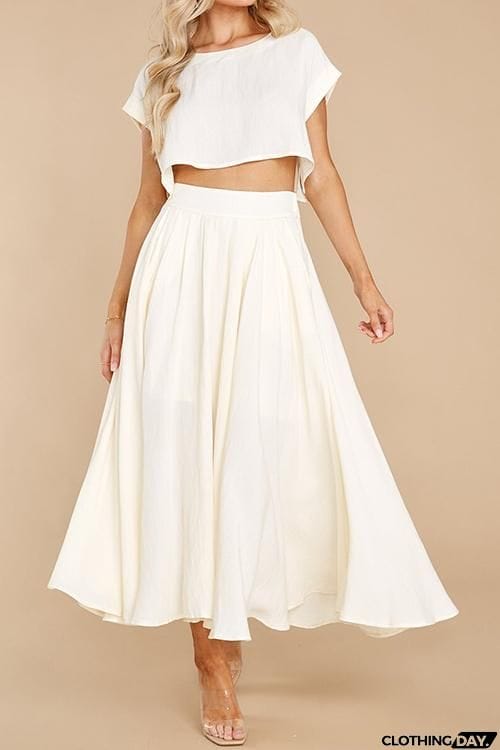 Solid Crop Maxi Skirts Sets