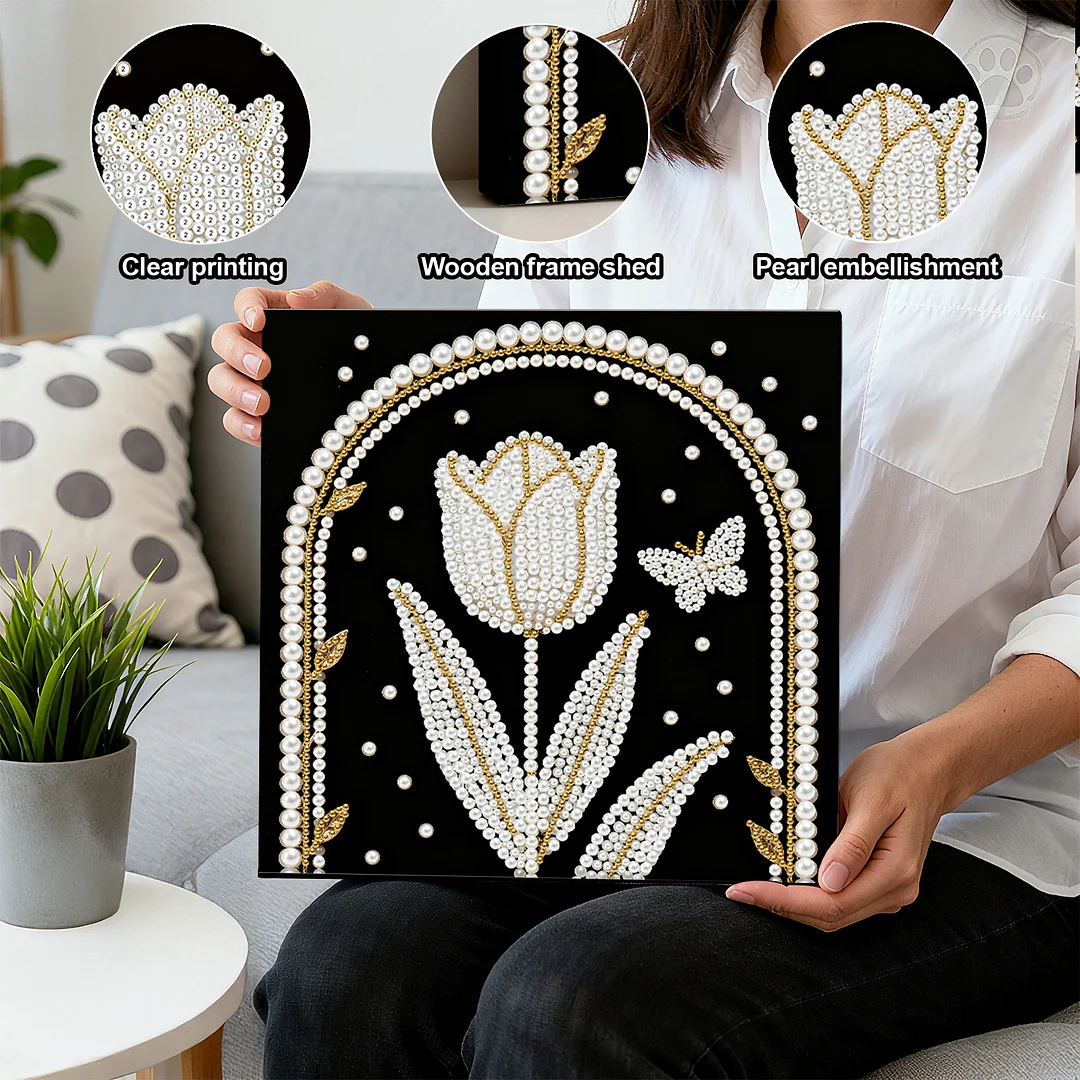 Tulip DIY Pearl Art Diamond Painting Kit for Adults Home Decor 25x25cm With Frame