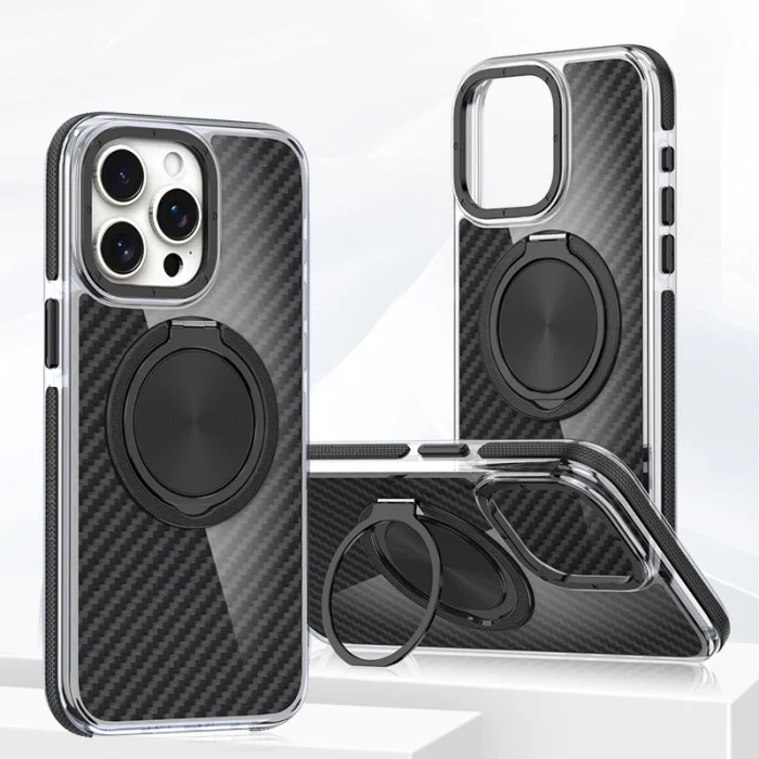 360 Degree Rotating Bracket Carbon Fiber Texture Apple Phone Case