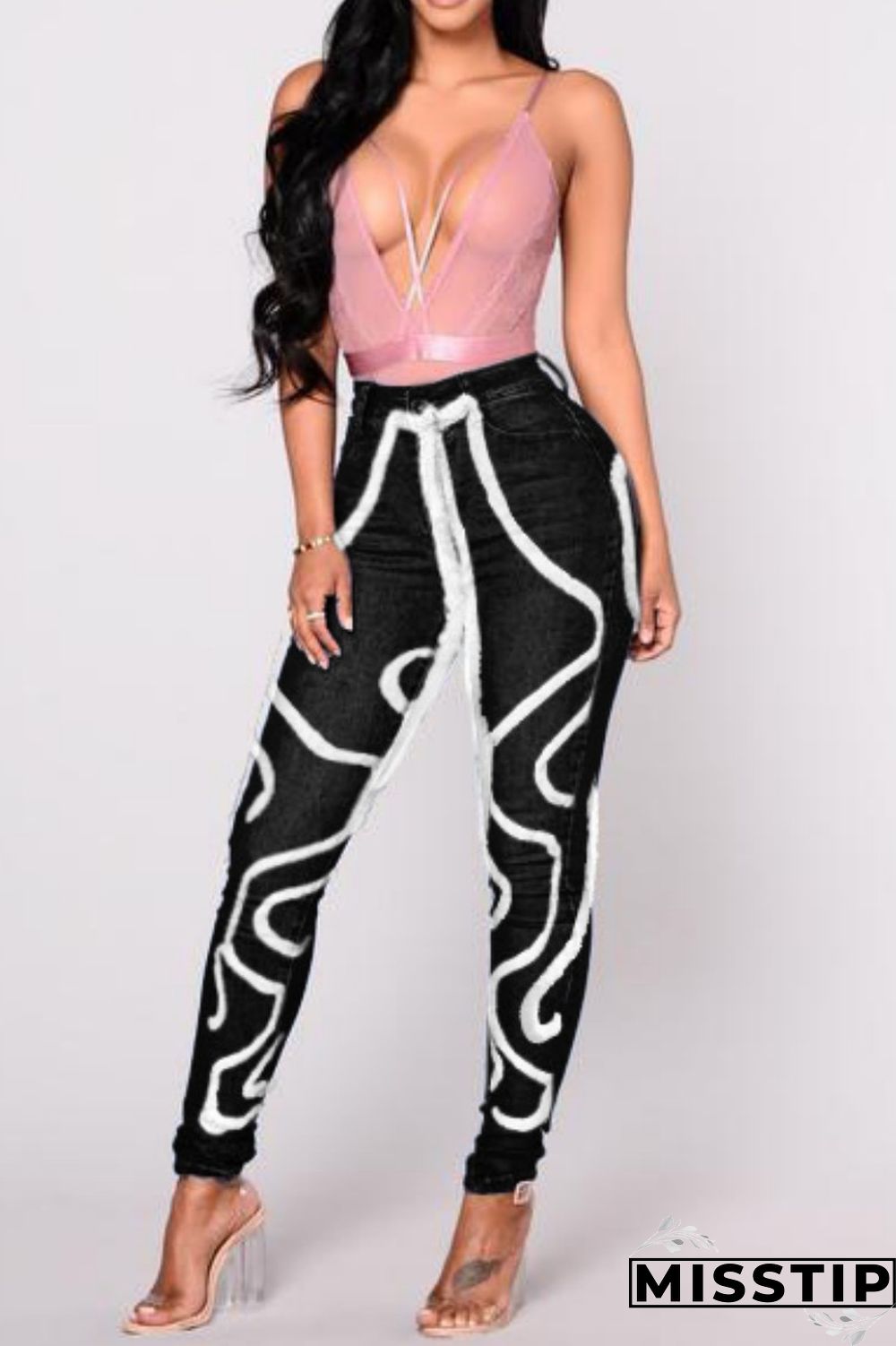 Light Blue Casual Solid Patchwork Mid Waist Regular Denim Jeans