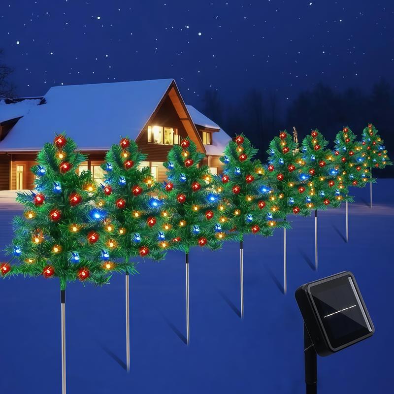 Product Introduction of 1 Tow 4 Solar Christmas Tree Lights. Includes 80 colorful strawberry bulbs, IPX4 waterproof, suitable for outdoor patio garden decorations for festivals, driveways and Christmas parties! 11