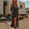  Bohemian Floral Maxi Dress with High Slit and Cowboy Boots Set by Inlyline