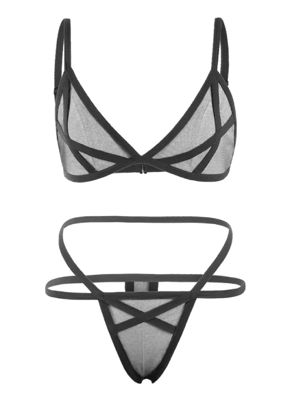 Underwear Mesh Perspective Strap Bra Two-piece Set