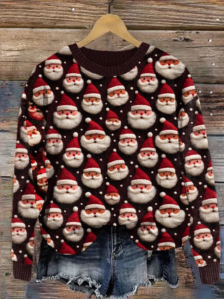 Christmas Santa Felt Art Cozy Knit Sweater