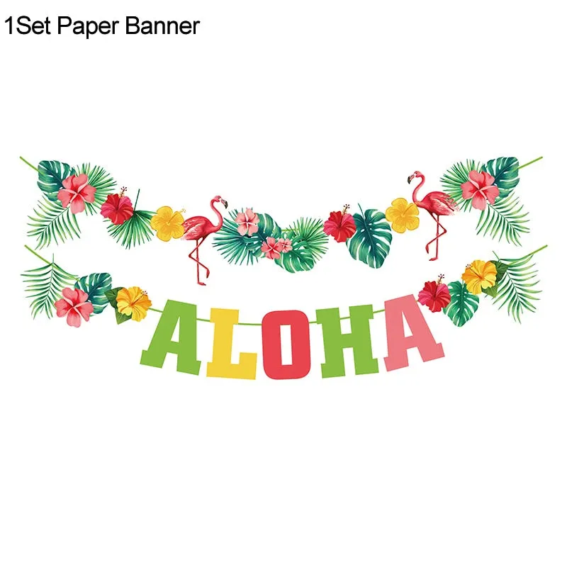 Hawaii Aloha Happy Birthday Banner Flamingo Hawaiian Tropical Party Decor Luau Summer Party Supplies Latex Balloons Cake Toppers