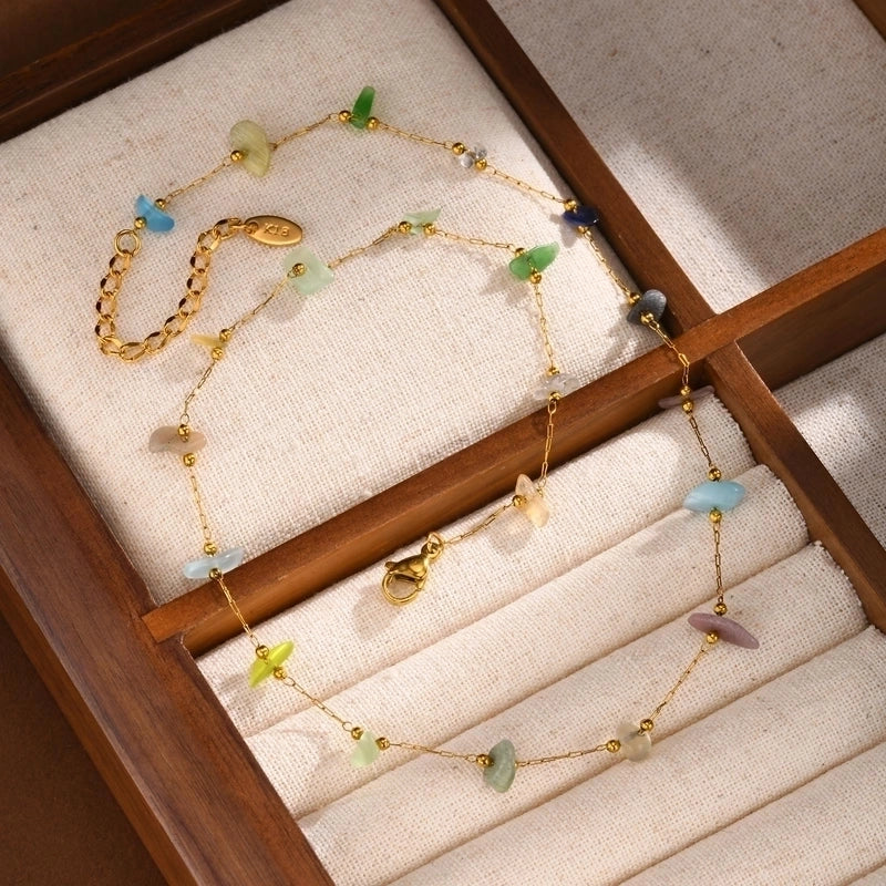 IG Style Vacation Bohemian Geometric 201 Stainless Steel Natural Stone 18K Gold Plated Necklace In Bulk