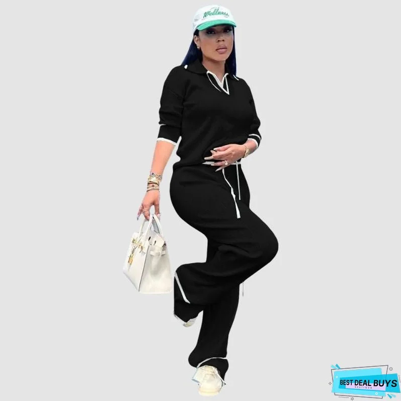 Casual Wide Leg Pant Knit Set