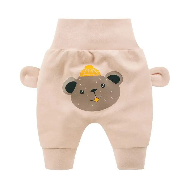 Baby Cute Pants Boys Girl Cartoon High Waist Protection Belly Children Toddler Spring Autumn Winter Newborn Warm Velvet Trousers