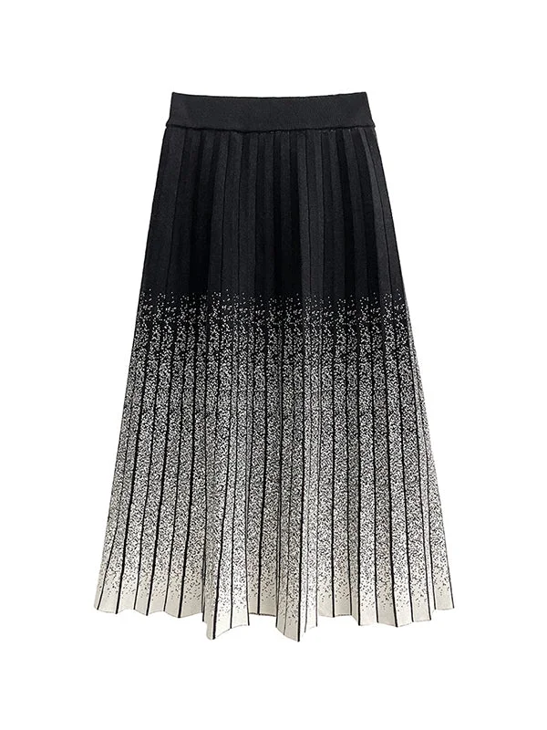 Street Loose Black Gradient Pleated A-Line Skirt