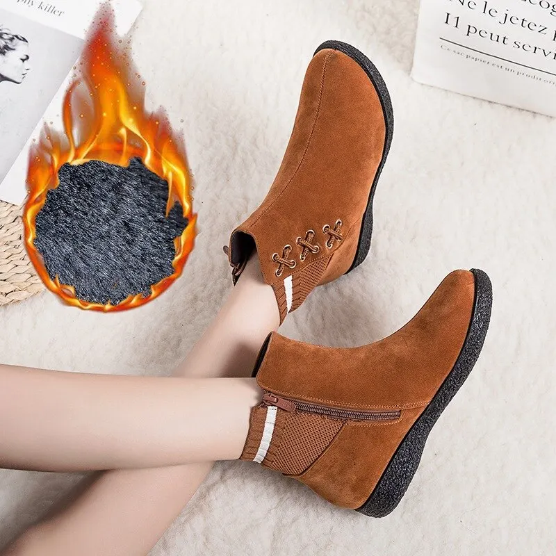 Women Ankle Boots Female 2020 Winter Boots For Women Winter Shoes Lace Up Leather Warm Fur Women Shoes Knitting Botas De Mujer
