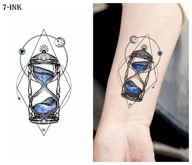 Water Transfer Tattoo Hourglass moon star tattoo body art Waterproof Temporary fake Tattoo for man woman kid 10.5*6cm
