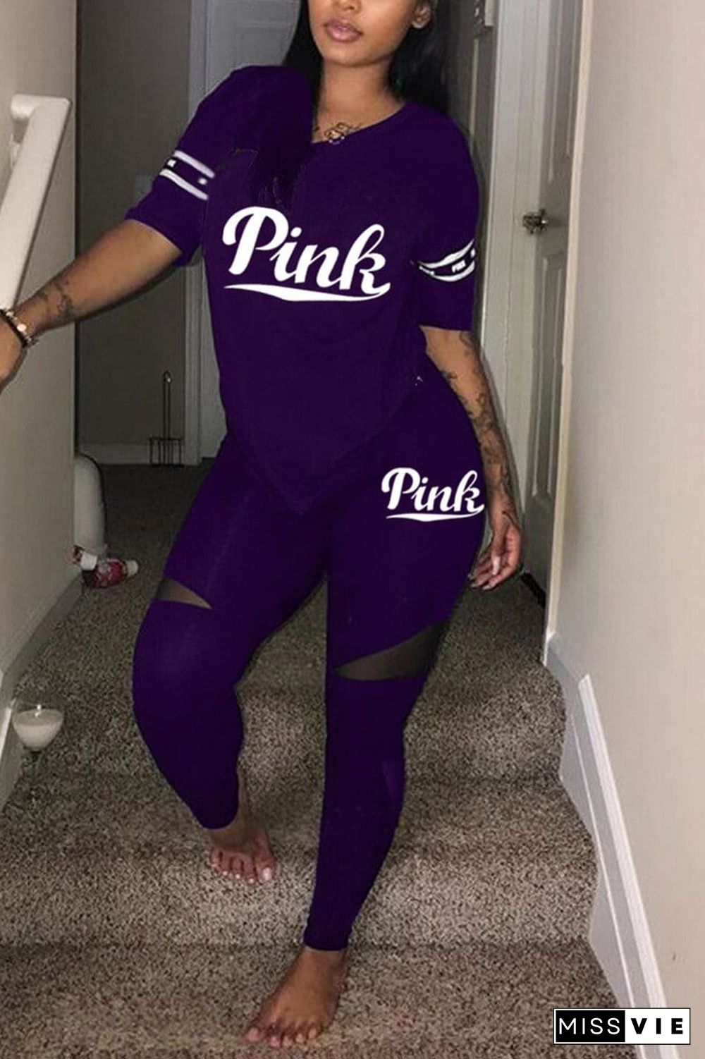 Fashion Letter Printed T-Shirt Trousers Set