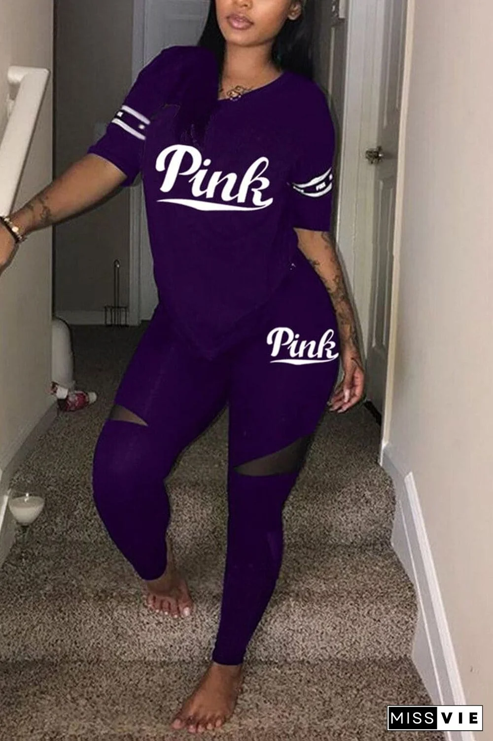 Fashion Letter Printed T-Shirt Trousers Set