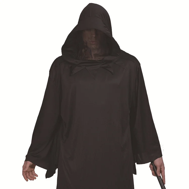 Grim Reaper Costume Jumpsuit with Hat Veil Cold Black Robe Warrior Halloween-elleschic