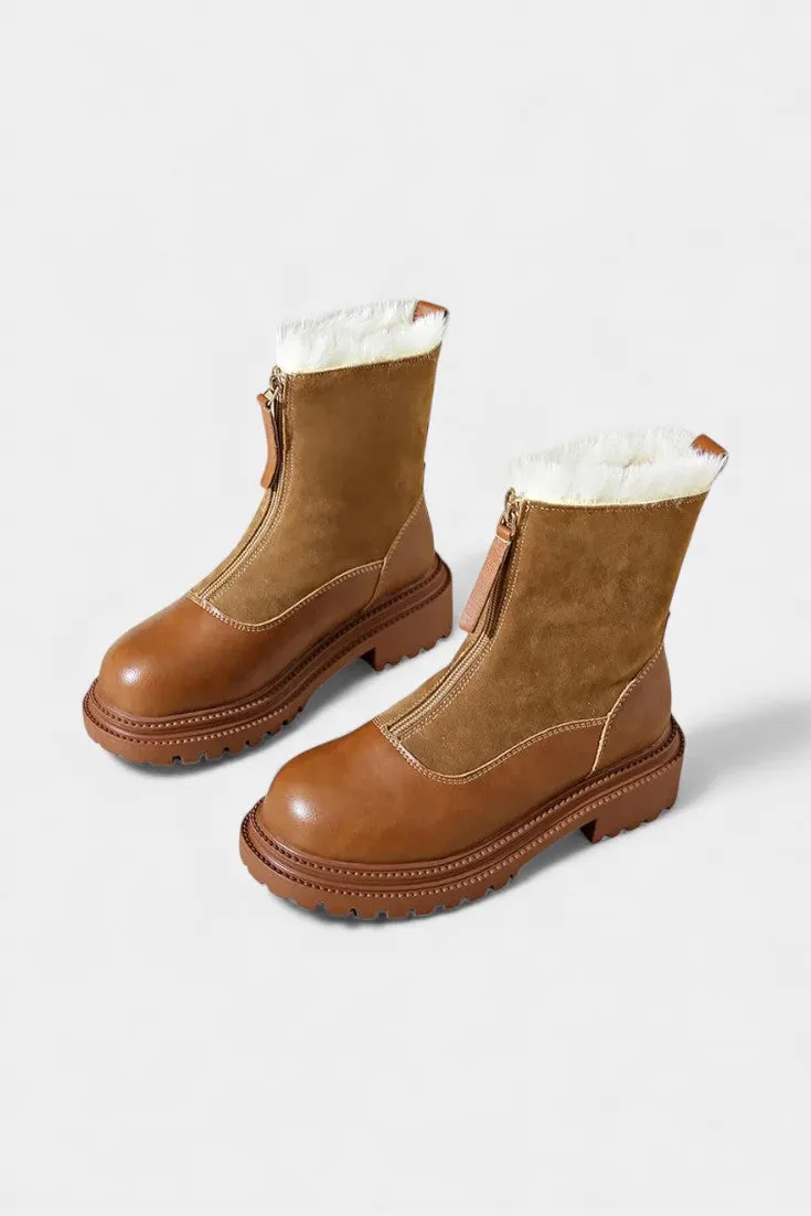 Chunky Lug-Sole Ankle Boots with Faux Fur Lining