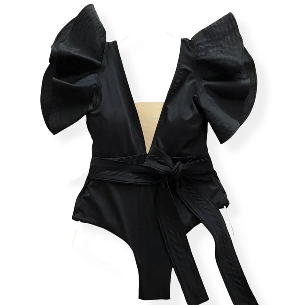 2022 New Sexy Ruffle Print Floral One Piece Strappy Slimming Swimwear Women Swimsuit Deep-V Bathing Suit Beach Wear Monkini