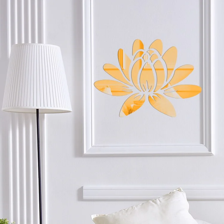 New Hot 3D Creative Lotus Acrylic Mirror Wall Sticker DIY Background Wall Traditional Chinese Home Decoration Christmas Plant