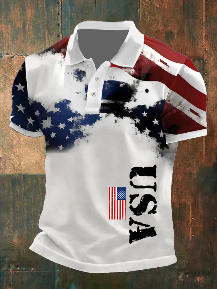 Men's America Flag Print Polo Shirt