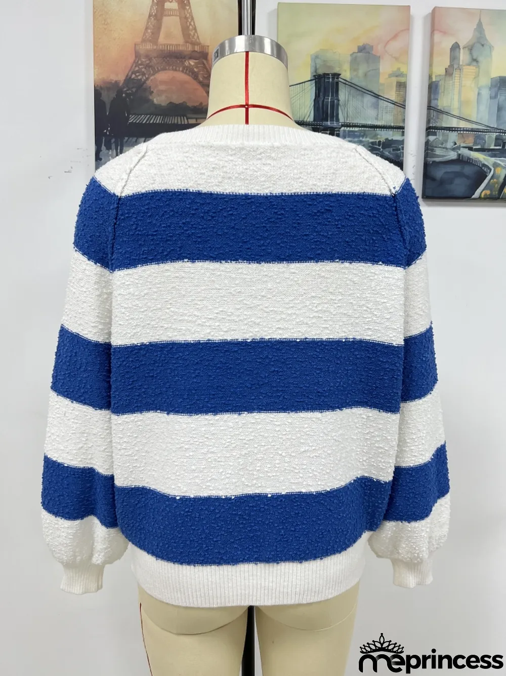 Winter women's Patchwork striped knitting shirt pullover loose sweater women
