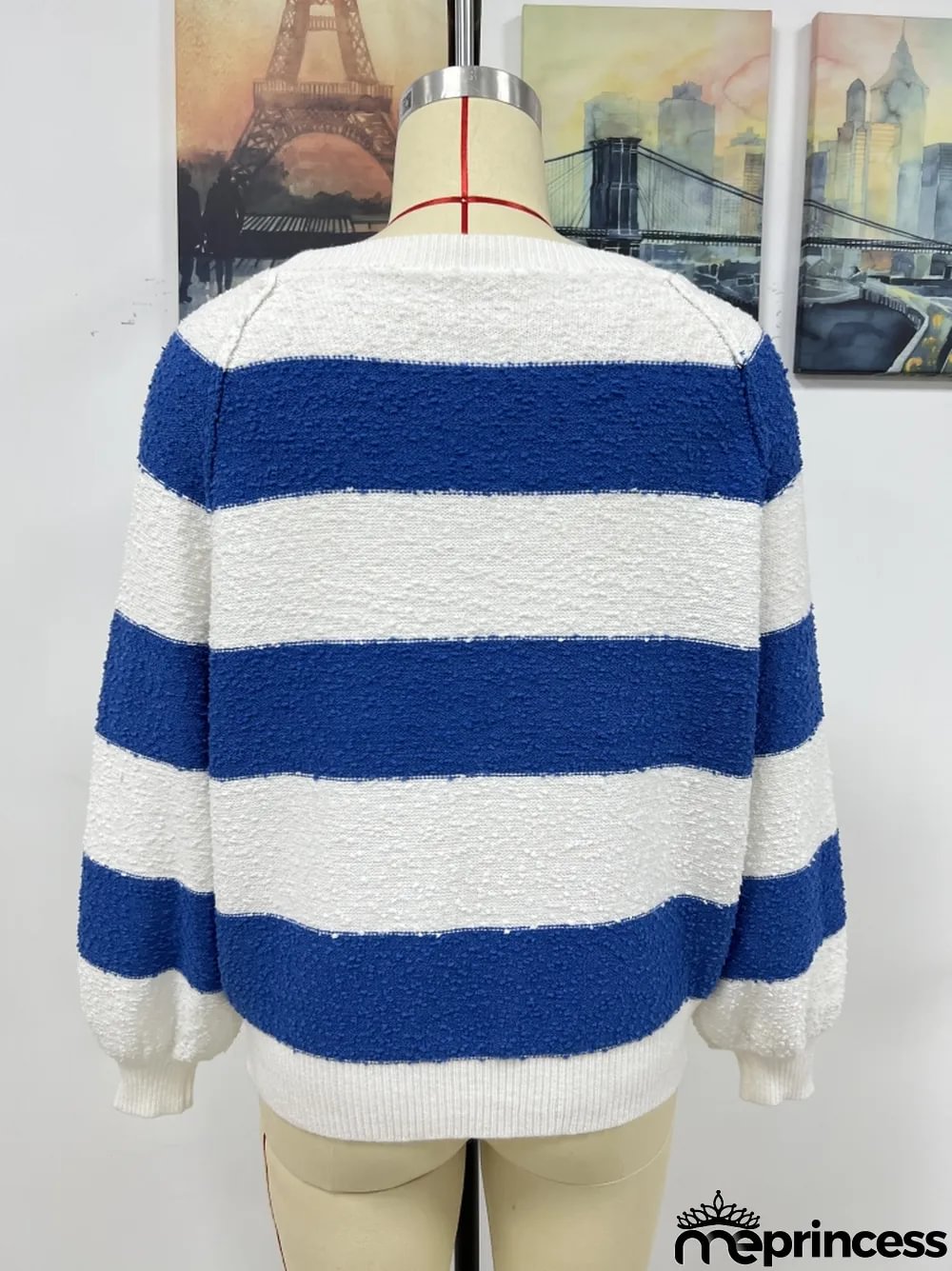 Winter women's Patchwork striped knitting shirt pullover loose sweater women