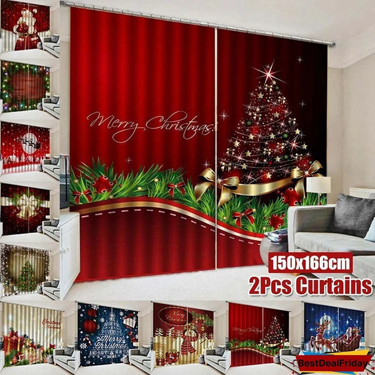 2Pcs 150X166Cm 3D Christmas Decor Printed 10 Style Window Curtain Creative Drapery Drapes Door Screen