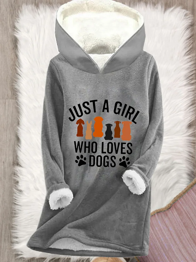 Women's Just A Girl Who Loves Dogs Fleece Casual Hooded Sweatshirt socialshop